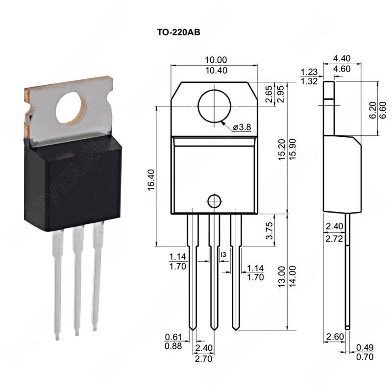 картинка TIP42C    TO-220,   PNP, Vceo=100V, Ic=6A, hfe=15..75, Ft=3MHz, Pd=65W от магазина "РадиоМастер"