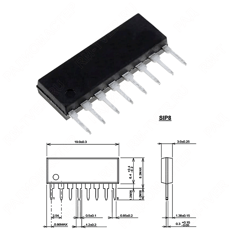 картинка 08C01-332G (MSP08C01-332G) 7 х  3.3 КОм, 0,2 Вт, 5%, Резисторная сборка от магазина "РадиоМастер"