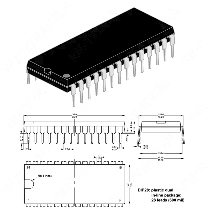 картинка LM1281N    DIP-28-600,   On screen display (OSD) processor от магазина "РадиоМастер"