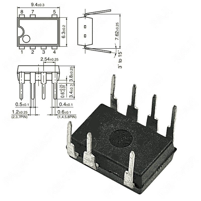 картинка VIPER17L (VIPER17LN) (тест ок)    DIP-7 (DIP-8C),   ШИМ контроллер от магазина "РадиоМастер"