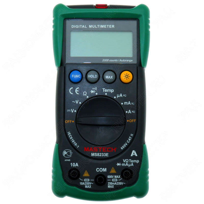 картинка Мультиметр Mastech MS8233E (V , Ом, 10A, ~10A, °C, Diode tes) подсветка от магазина "РадиоМастер"