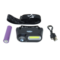 Фотография Фонарь аккумуляторный налобный КОСМОС KocH3W 3W XPE+COB, АКБ 18650, зарядка от USB