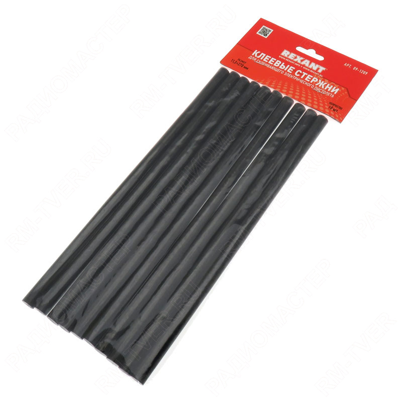 картинка Термоклей диам.=11,3 мм 270 мм, чёрный REXANT, цена за 1 стержень от магазина "РадиоМастер"