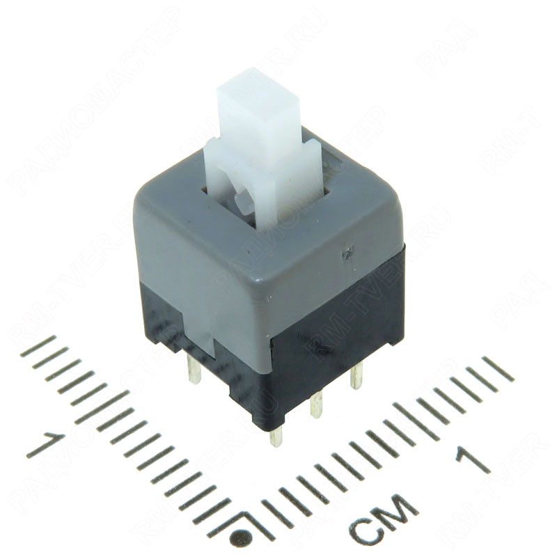 картинка Кнопка кубик 8,5х8,5х14 мм с фиксацией PB22E09, (ON без фиксации - OFF) х 2 от магазина "РадиоМастер"