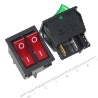 Фотография Переключатель клав. 25х21мм 2-клав. SC767 (6 ног) 35-0232, U=250V, I=20A, (ON - OFF) x 2, с подсветк