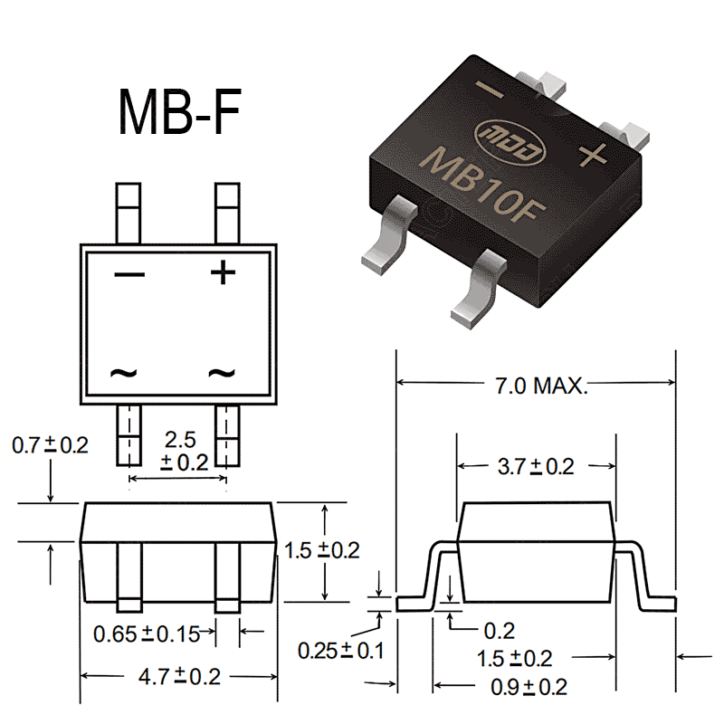картинка MB10F    MB-F,   Мост, Vrrm(Vz)=1 000V, If(Izm)=0,8A, Vf=1V от магазина "РадиоМастер"