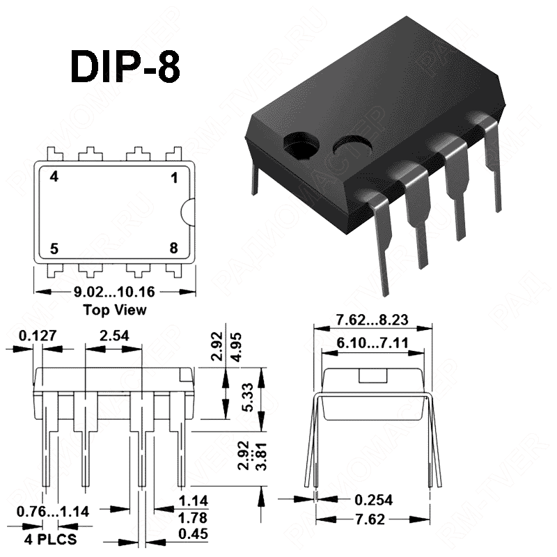 картинка UC3842AN (UC3842BN, KA3842B)    DIP-8,   ШИМ контроллер от магазина "РадиоМастер"