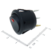 Фотография Переключатель клав. Диам.=20мм, круглый корпус, KCD1 (3 ноги) "Глазок", U=12V, I=6A, ON - OFF, с под