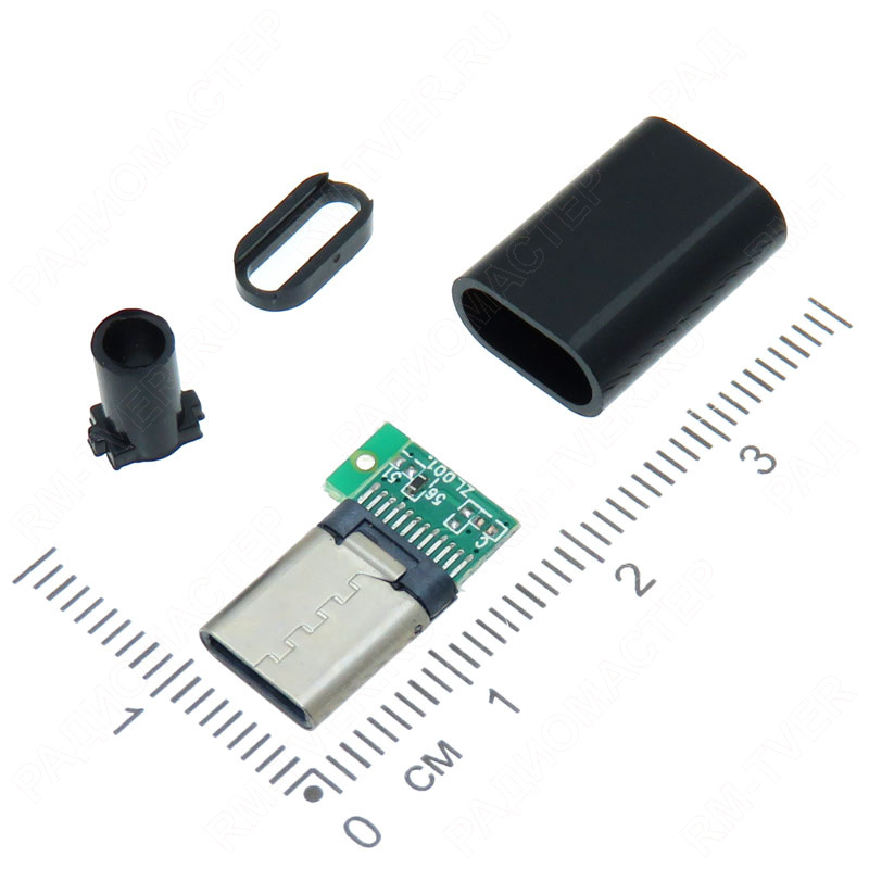 картинка USB Type-C (USB-C, USB 3.1-24) штекер на шнур под пайку от магазина "РадиоМастер"