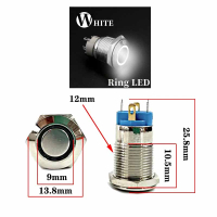 Фотография Кнопка Диам.=12мм (4 ноги) антивандал., IP65, U=12V, ON - OFF, с подсветкой