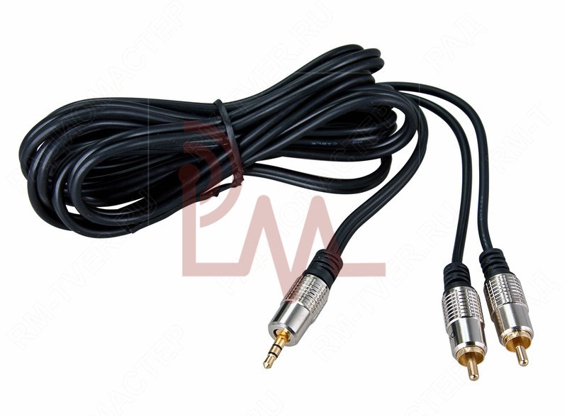 картинка Шнур Штекер Аудио 3,5мм <-> 2 х Штекер RCA, 3м, GOLD-металл  от магазина "РадиоМастер"