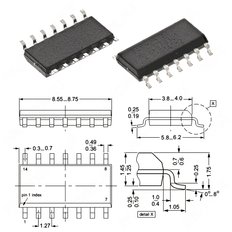 картинка 4069 (HCF4069, CD4069BM)    SO-14-150,   Логика - Вентили и Инверторы от магазина "РадиоМастер"