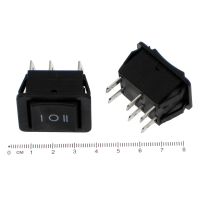 Фотография Переключатель клав. 25х21мм KCD4 203 (6 ног) 35-0175, U=250V, I=16A, (ON без фиксации - OFF - ON без