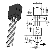 Фотография BC547B    TO-92,   NPN, Vceo=45V, Ic=0,1A, hfe=200..450, Ft=300MHz, Pd=0,625W