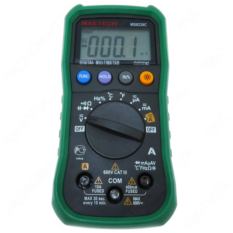 картинка Мультиметр Mastech MS8239C (V, Ом, 10A, ~10A, HZ %, Diode tes, F, C) подсветка от магазина "РадиоМастер"
