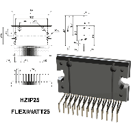 Фотография TDA7850 (3-5, 7-9, 17-19,  ноги 2.9КОм)    FLEXIWATT25 (HZIP25-1.0),   УНЧ, Audio Power IC