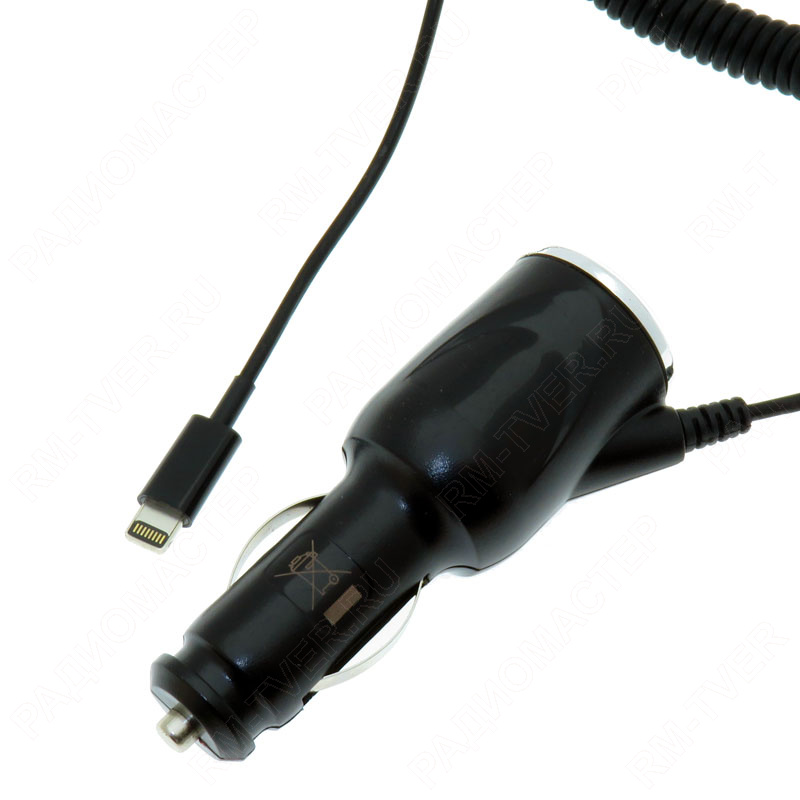 картинка АЗУ iPhone5/5S, шнур спираль черная блистер (-) от магазина "РадиоМастер"