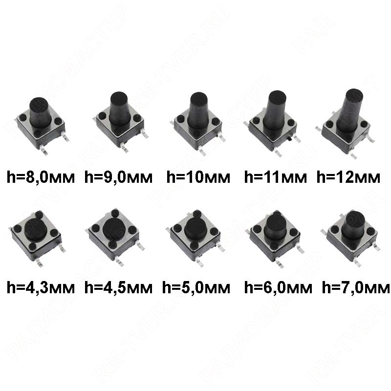 картинка Кнопка такт. SMD 6х6мм h= 4,3мм (4 ноги) IT-1102W (6x6x4.3), ON без фиксации - OFF (на замыкание) от магазина "РадиоМастер"