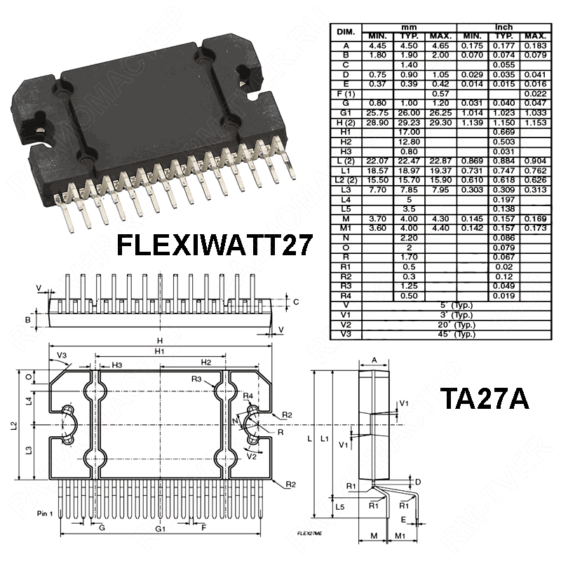 картинка TDA7560A (PAL012A=PA2032A)    FLEXIWATT27 (TA27A),   УНЧ, Audio Power IC от магазина "РадиоМастер"