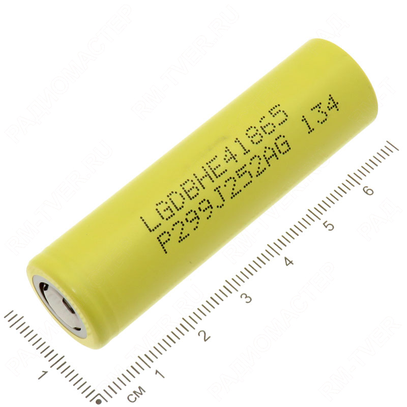 картинка АКБ 18650 (LGDBHE41865) Li-ion 3,7V 2500mAh 20A высокотоковые жёлтые LG от магазина "РадиоМастер"