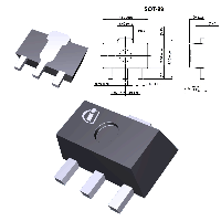 Фотография 2SD1664  Маркировка - DARN    SOT-89 (MPT3, SC-62),   NPN, Vceo=32V, Ic=1A, hfe=180..390, Ft=150MHz,