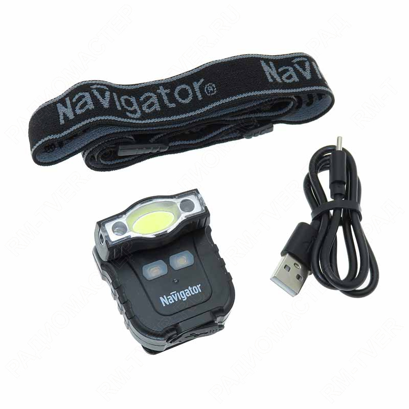 картинка Фонарь аккумуляторный налобный Navigator NPT-H27-ACCU, 3W, светодиодный, зарядка от USB от магазина "РадиоМастер"