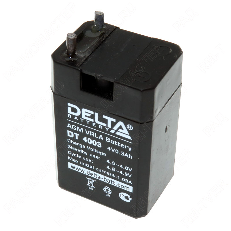 картинка АКБ свинцово-кислотный 4V 0,3A/h DELTA DT4003 (26х19х40) от магазина "РадиоМастер"