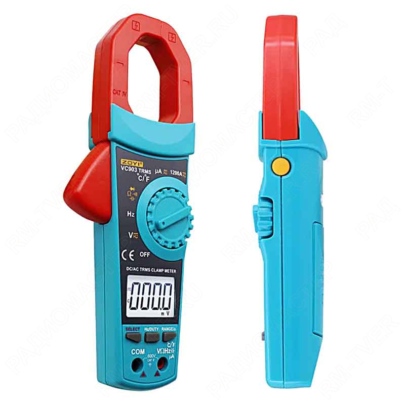 картинка Клещи токоизм. ZOYI VC903  V, 1200A, ~1200A, Ом, °C, Diode test, Hz, подсветка от магазина "РадиоМастер"
