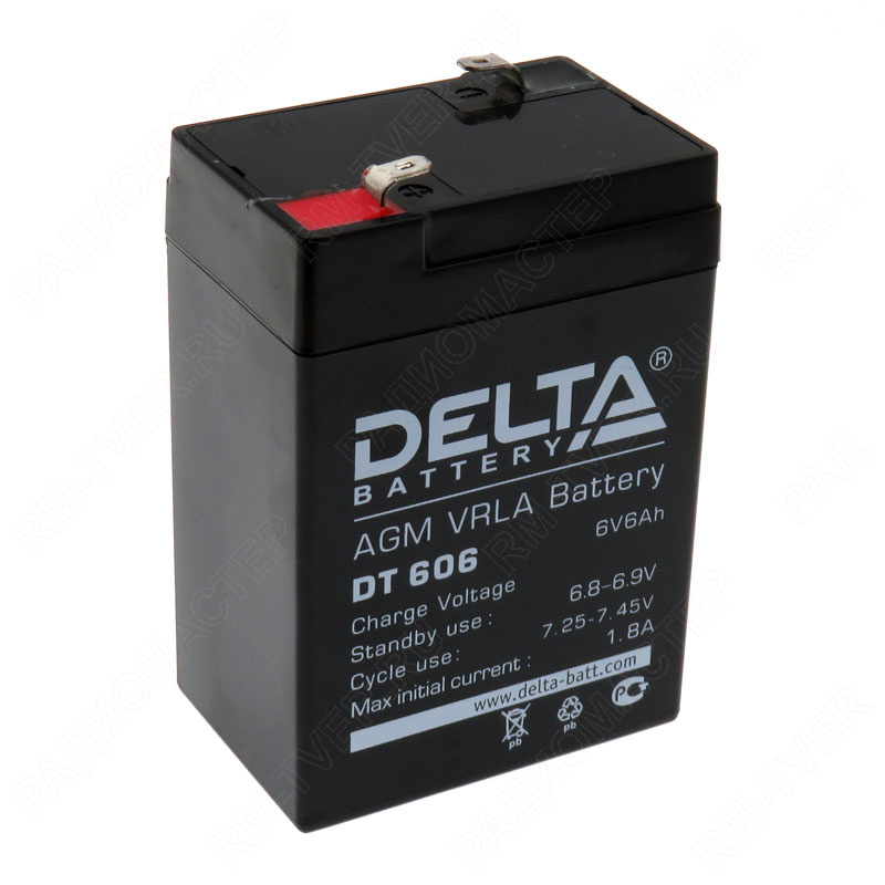 картинка АКБ свинцово-кислотный 6V 6A/h DELTA DT606 в размере 6V 4,5Ah  (для фонаря прожектора) от магазина "РадиоМастер"