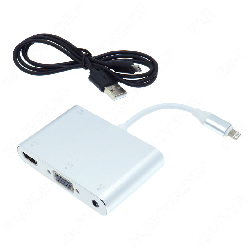 картинка Медиа адаптер Lightning штекер - HDMI, VGA, Audio, Model:P32 от магазина "РадиоМастер"
