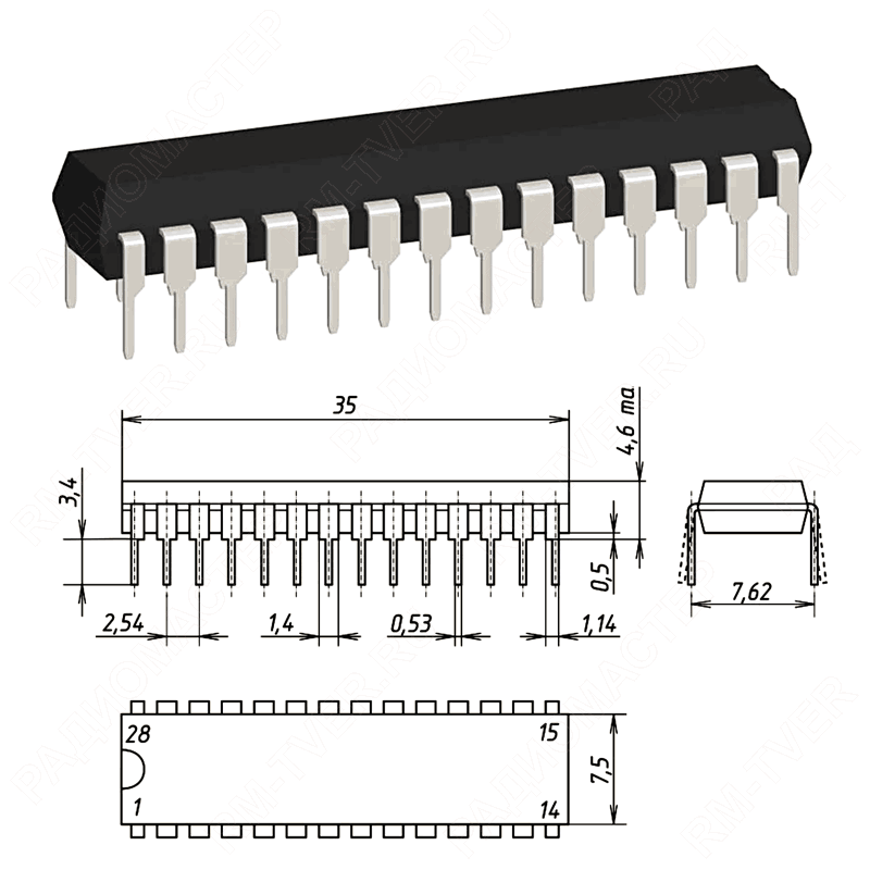 картинка ATmega48V-10PU(ATmega48-20PU)    DIP-28-300,   Контроллер от магазина "РадиоМастер"