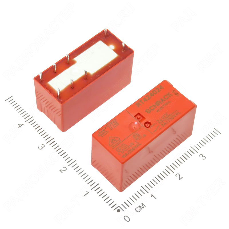 картинка Реле  24VDC RT424024, SCHRACK, 8A 250VAC (Контактный набор: 2 перекл., 2+6 ног)  от магазина "РадиоМастер"
