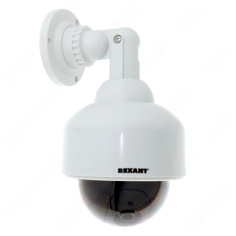 картинка Муляж уличной купольной камеры видеонаблюдения с мигающим красным светодиодом Rexant от магазина "РадиоМастер"