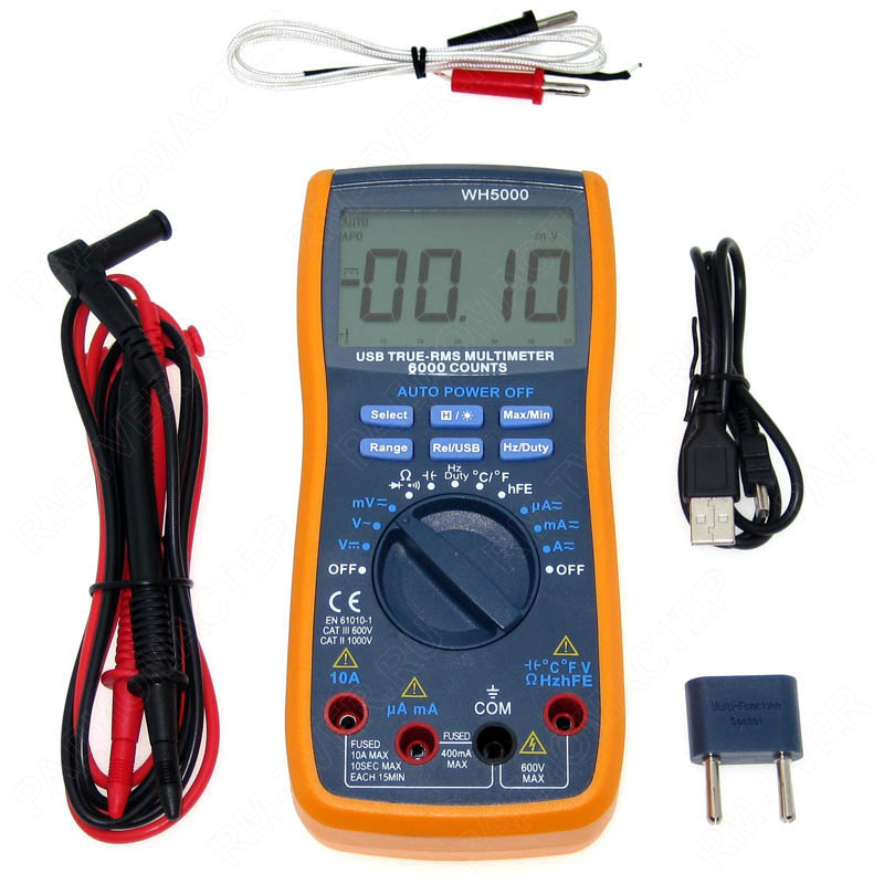 картинка Мультиметр WH5000 (V, Ом, 10A, ~10A ,Diode test, °C, Hz) автомат, подкл. к комп. от магазина "РадиоМастер"