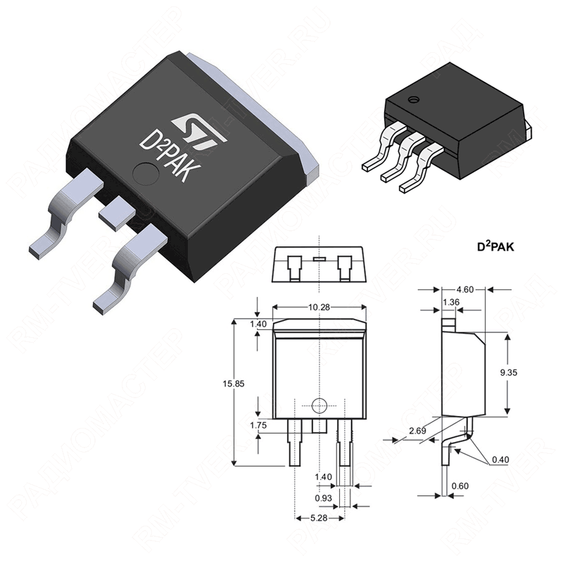 картинка 2SB1545(D)    D2PAK (TO-263),   PNP, Vceo=150V, Ic=1A, hfe=120..340 от магазина "РадиоМастер"