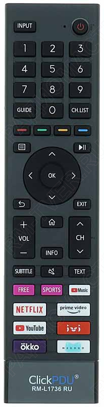 картинка Пульт ДУ универсальный Click RM-L1736 RU для телевизора HISENSE/DEXP/DNS, корпус Hisense ERF3E80H от магазина "РадиоМастер"