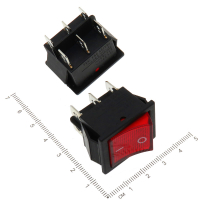 Фотография Переключатель клав. 25х21мм KCD4 767 (6 ног), U=250V, I=30A, (ON - OFF) x 2, с подсветкой