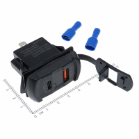 Фотография АЗУ врезное 1хUSB QS 3.0, 1-TYPE-C, с вольтметром, прямоуг., A4679