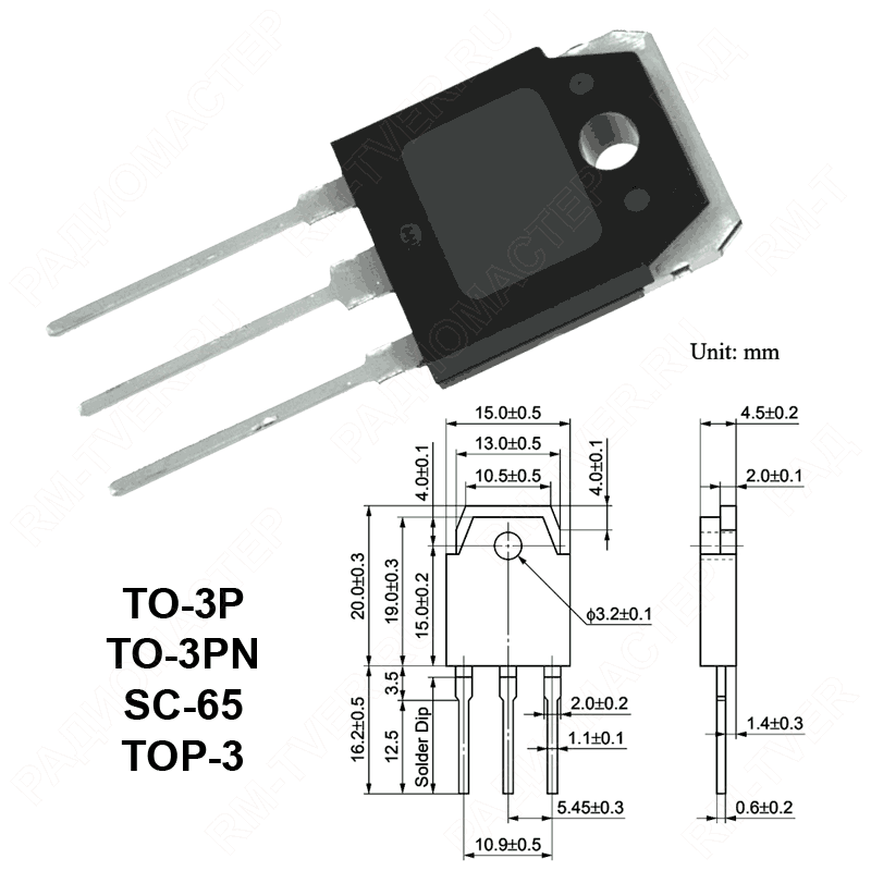 картинка 2SD998 (KTD998)    TO-3P,   NPN, Vceo=120V, Ic=10A, hfe=55..160, Ft=12MHz, Pd=80W от магазина "РадиоМастер"