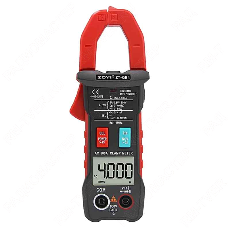 картинка Клещи токоизм. ZOYI ZT-QB4  V, ~600A, Ом, Diode test, Hz, NCV, Temp, подсветка от магазина "РадиоМастер"
