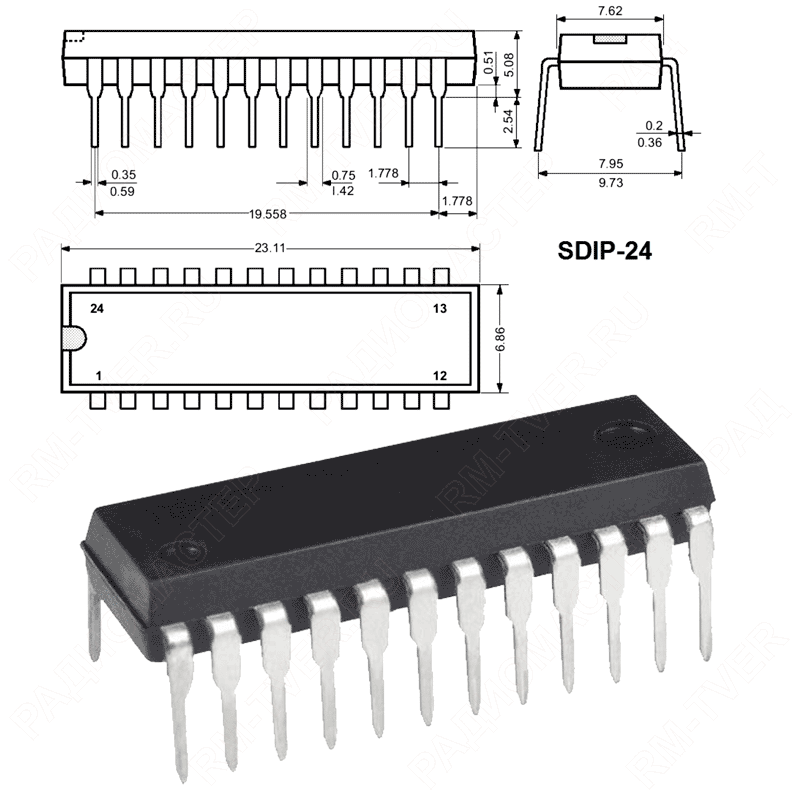 картинка TA1343NG    SDIP-24,   Звуковая - процессор от магазина "РадиоМастер"