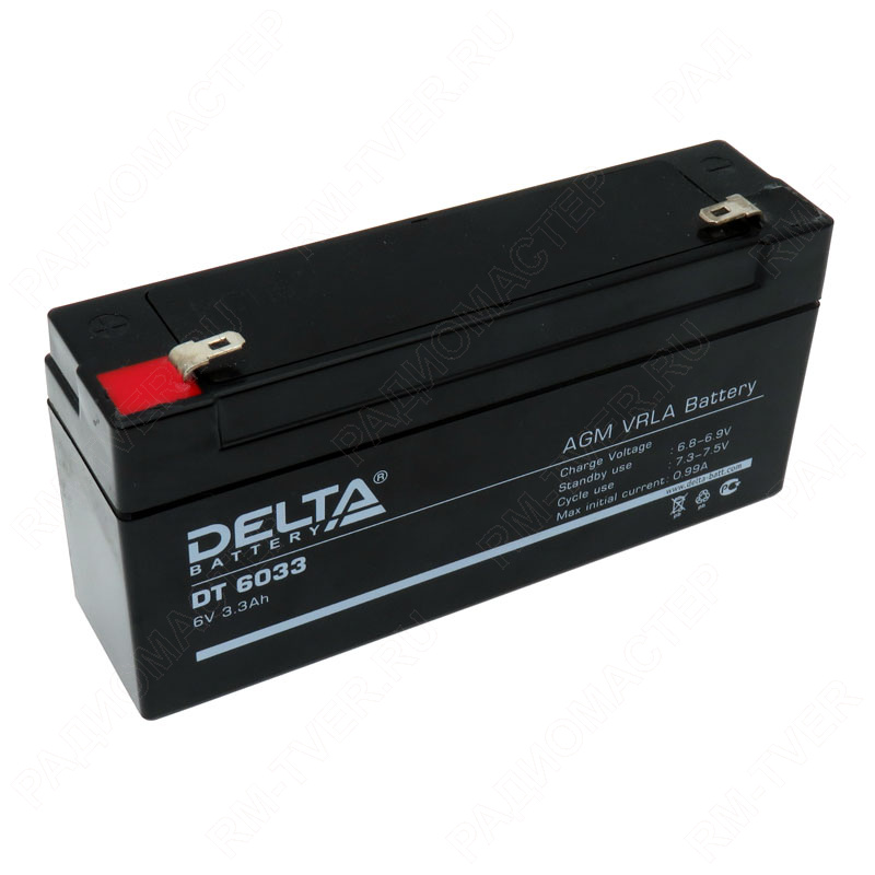 картинка АКБ свинцово-кислотный 6V 3,3A/h DELTA DT6033 (CA 633) (125х33х67)   от магазина "РадиоМастер"
