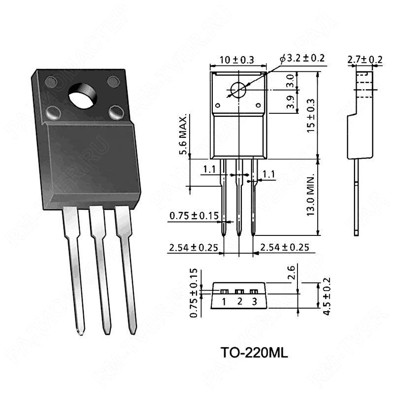 картинка 13NM60 (STF13NM60N)    TO-220F,   N-канал+Диод, Vds(Vce)=600V, Id(Ic)=11A, Vgs(tr)=3V, Pd=25W от магазина "РадиоМастер"
